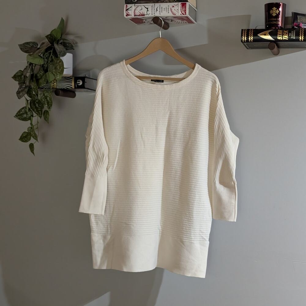 Eileen Fisher | Wool Blend Oversized Sweater Ivory Ribbed Tunic | Women's Size M